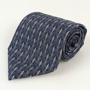 Palatina 100% Silk Mens Neck Tie Blue Green Tan Geometric Pattern 57" x 4"